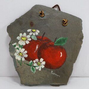 Slate Wall Decor Apples Daisies D. Leblanc Hand Painted Rustic Farmhouse Core